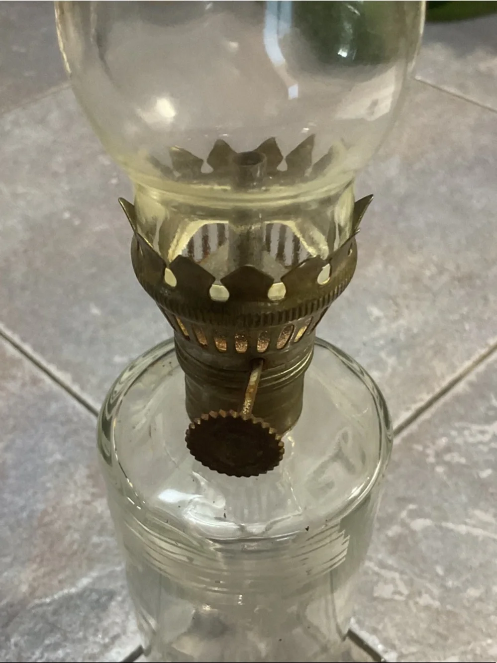 Clear Glass Oil Lamp with Brass Accents - Clear